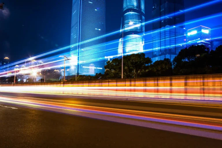 A City At Night Showing Light Trails